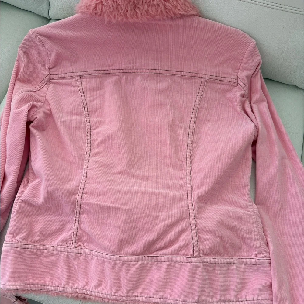 Pink Corduroy Barbie fur collar jacket M - Picture 3 of 3